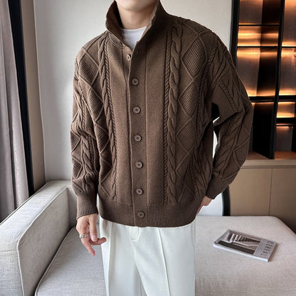 Modische Herren Strickjacke Zopfmuster Kragen Modern - BerlinGlamour