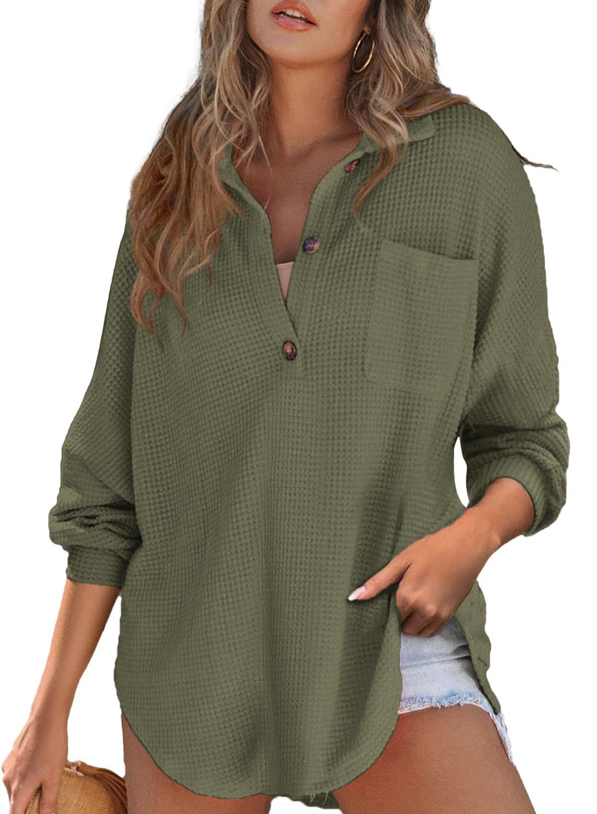 Damen Oversized Hemd aus Baumwoll mit Brusttasche und Knöpfen