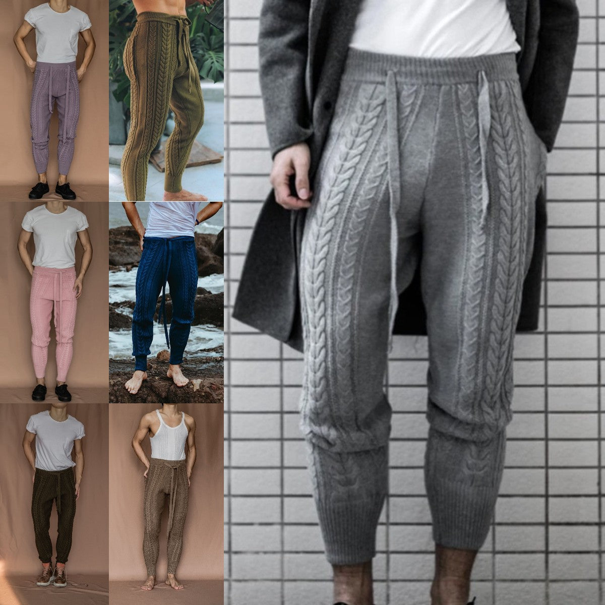 Herren Strickhose Mit Zopfmuster und elastischem Gürtel - BerlinGlamour