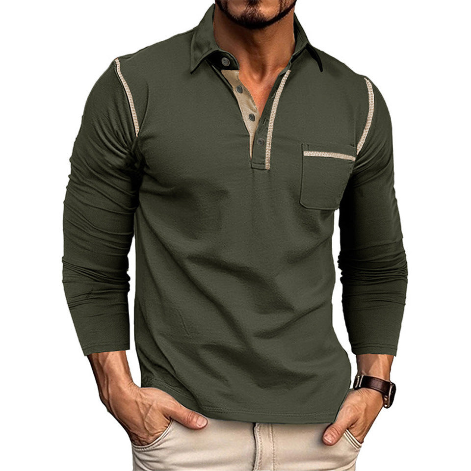 Herren Polohemd Langarm Modern mit Brusttasche und Kontraststreifen