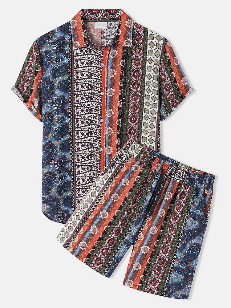 Herren Kurzarmhemd und Shorts Set Sommer Patchwork Style - BerlinGlamour