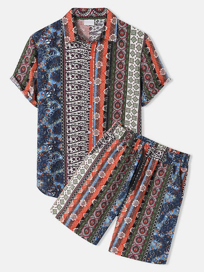 Herren Kurzarmhemd und Shorts Set Sommer Patchwork Style - BerlinGlamour