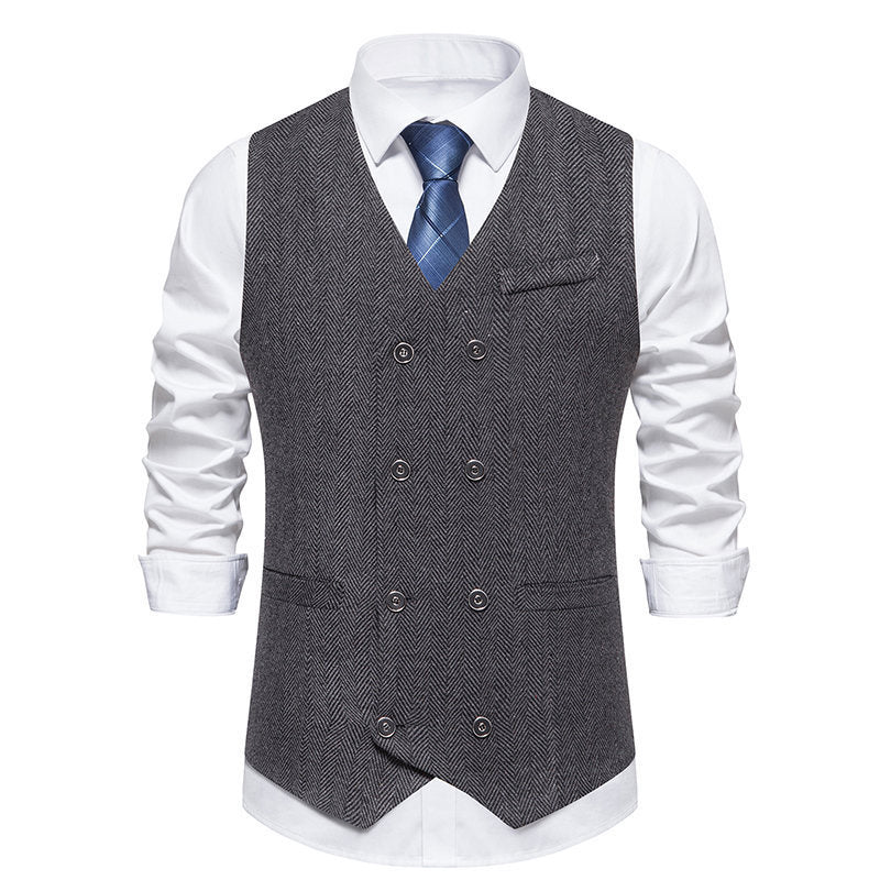 Herren Weste Fischgratmuster Elegant Schwarz