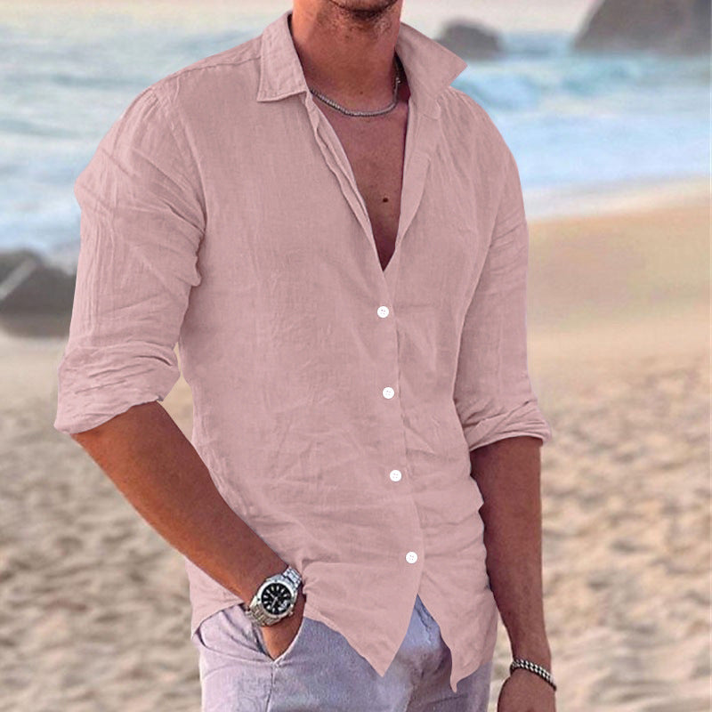 Leinen Hemd Herren Leicht Sommer Oben Knopf Modern