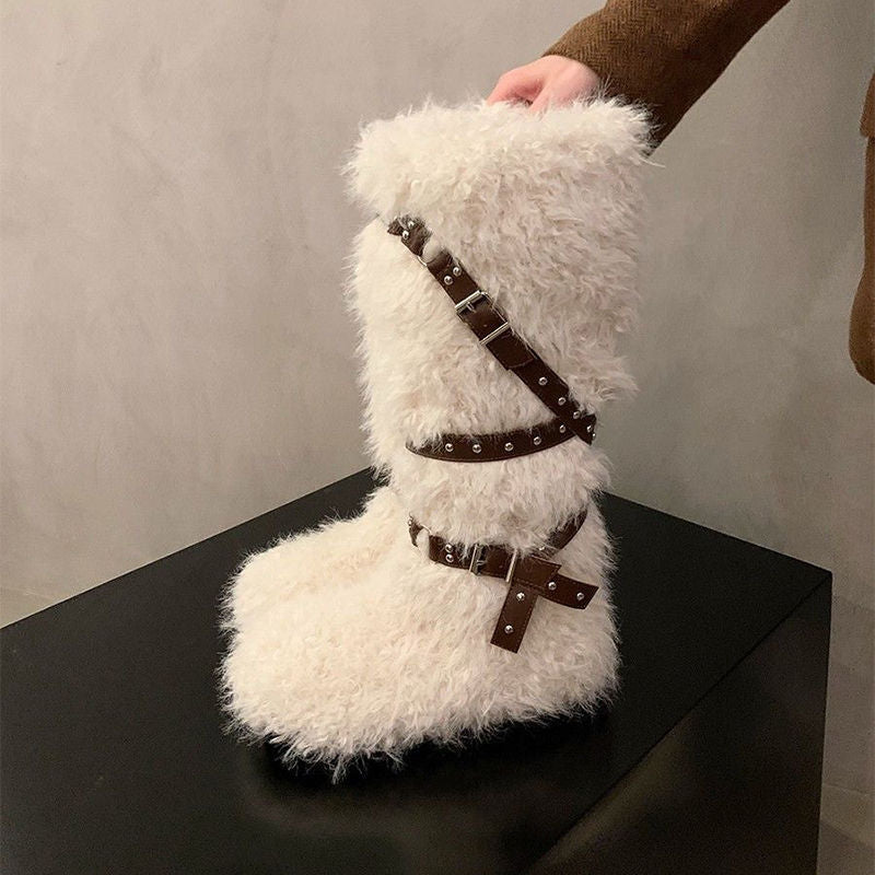 Damenstiefel Warm Kuschelig mit Schnallen Wintermode