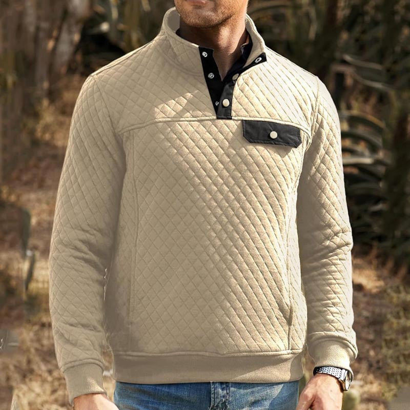 Herren Pullover Stepp mit Brusttasche Kontrastfarben Modern