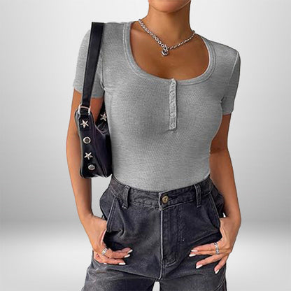 Damen Bodysuit Kurzarm Figurformend Mit Knöpfen