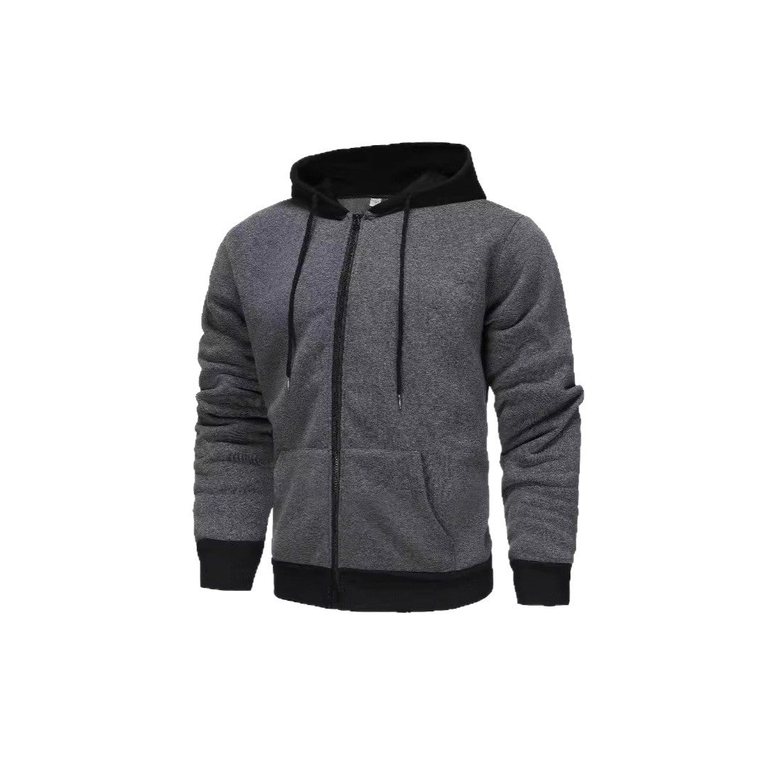 Herren Hoodie Zip mit Kontrastfarbe und Kängurutasche Sportlich