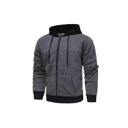 Herren Hoodie Zip mit Kontrastfarbe und Kängurutasche Sportlich