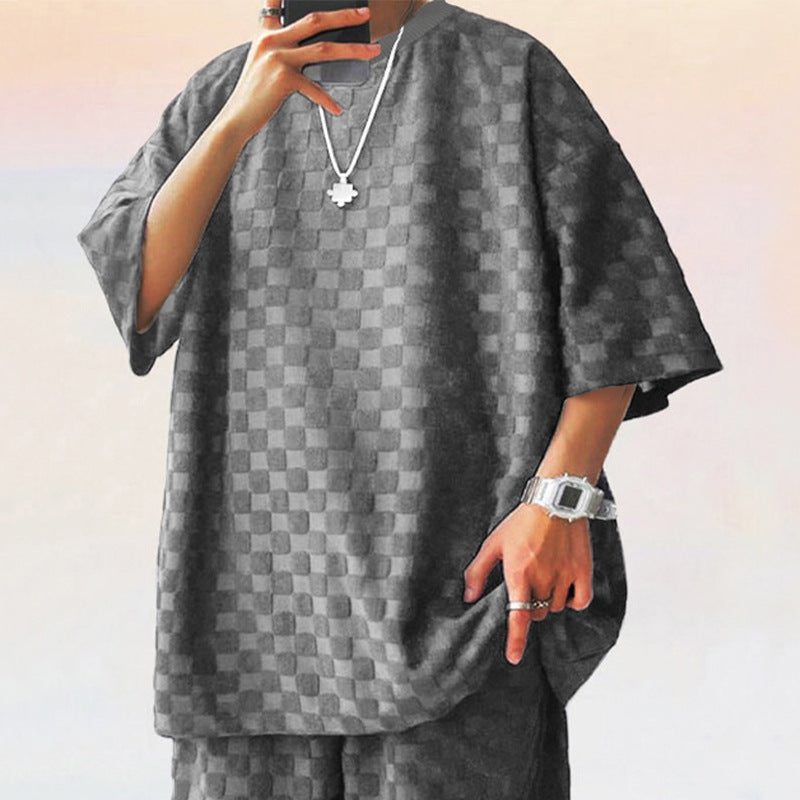 Herren Kurzarmshirt Baumwolle Strukturiert Casual