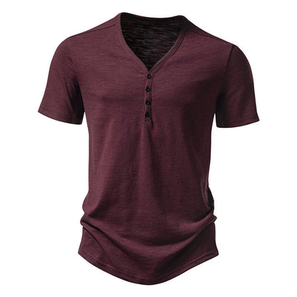 Herren Kurzarm-Shirt V-Ausschnitt Knopfleiste Modern