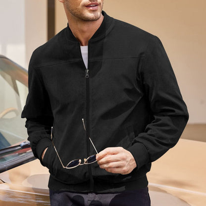 Herren Bomberjacke Leder Optik Weich Schwarz
