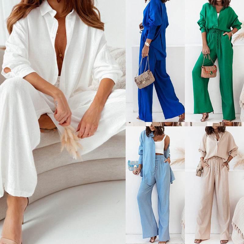 Damen Leinen Set Bluse und Hose Bequem