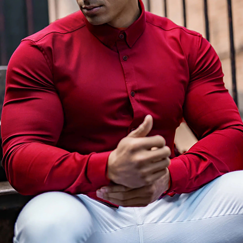 Herren Langarmhemd Sportlich Modern Strukturiert - BerlinGlamour
