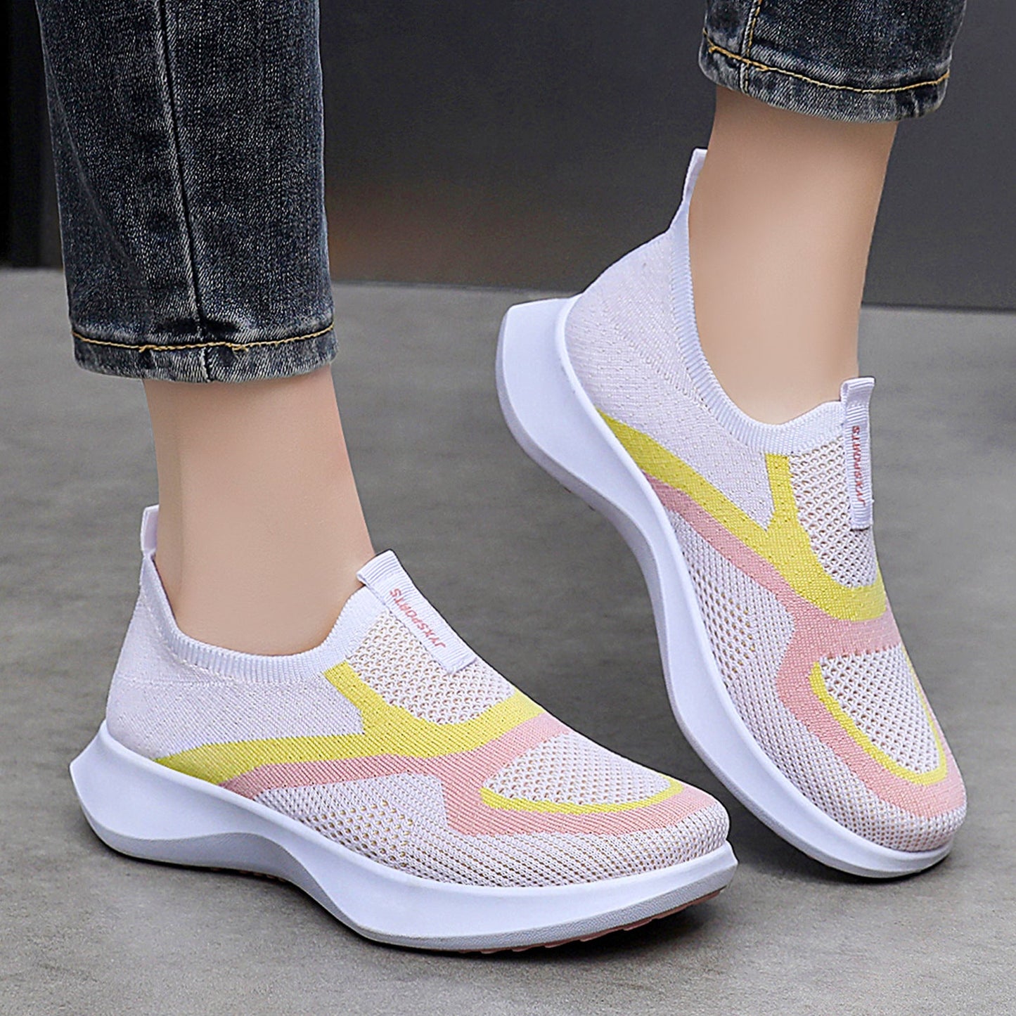 Damen Sport Sneaker Bequem Elastisch Slip-On Schuhe