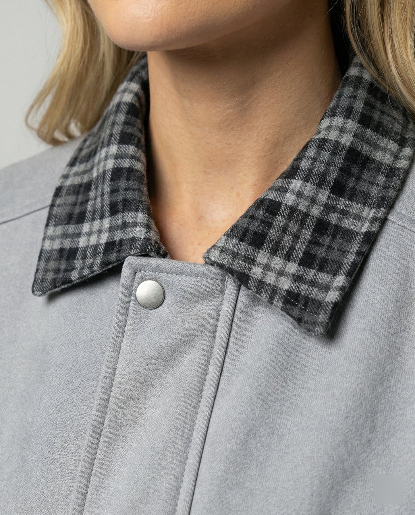 Damen Lederjacke Retro Wildleder Karo Optik