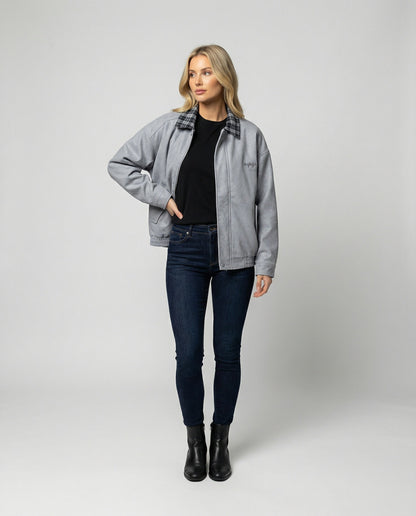 Damen Lederjacke Retro Wildleder Karo Optik