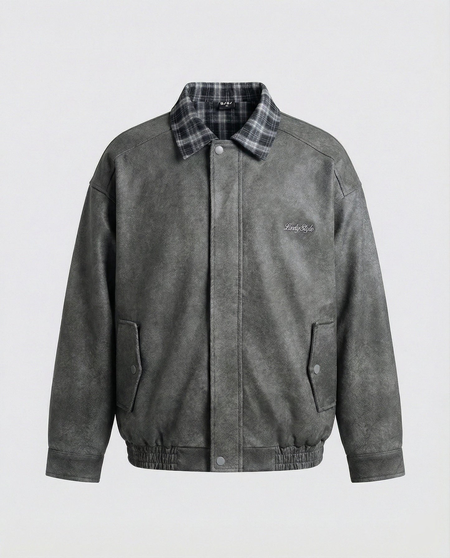 Damen Lederjacke Retro Wildleder Karo Optik