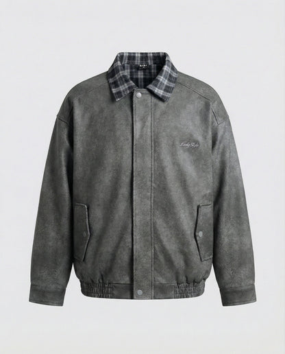 Damen Lederjacke Retro Wildleder Karo Optik