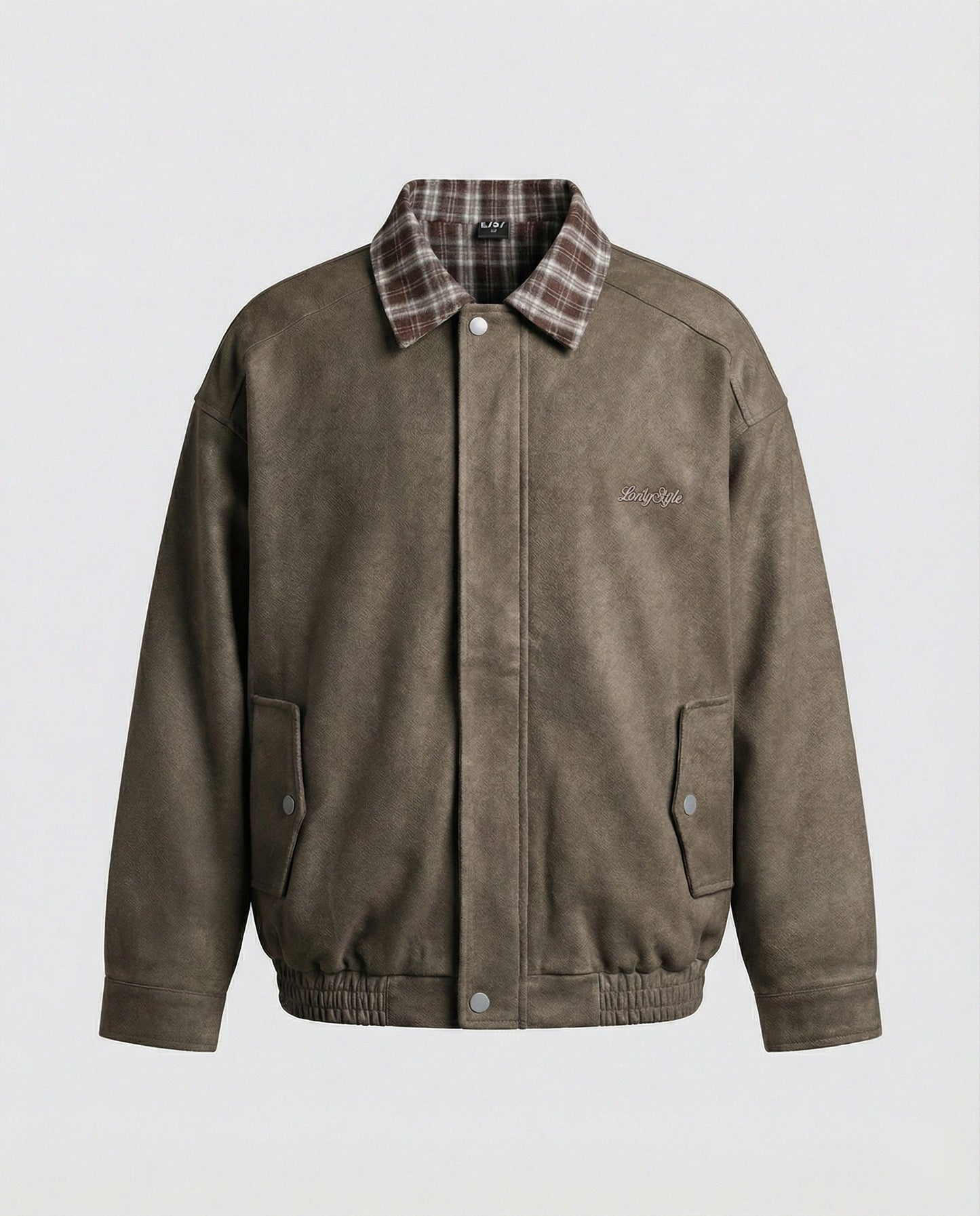 Damen Lederjacke Retro Wildleder Karo Optik