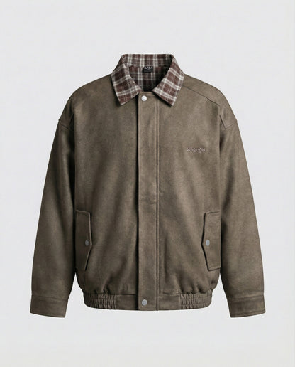 Damen Lederjacke Retro Wildleder Karo Optik