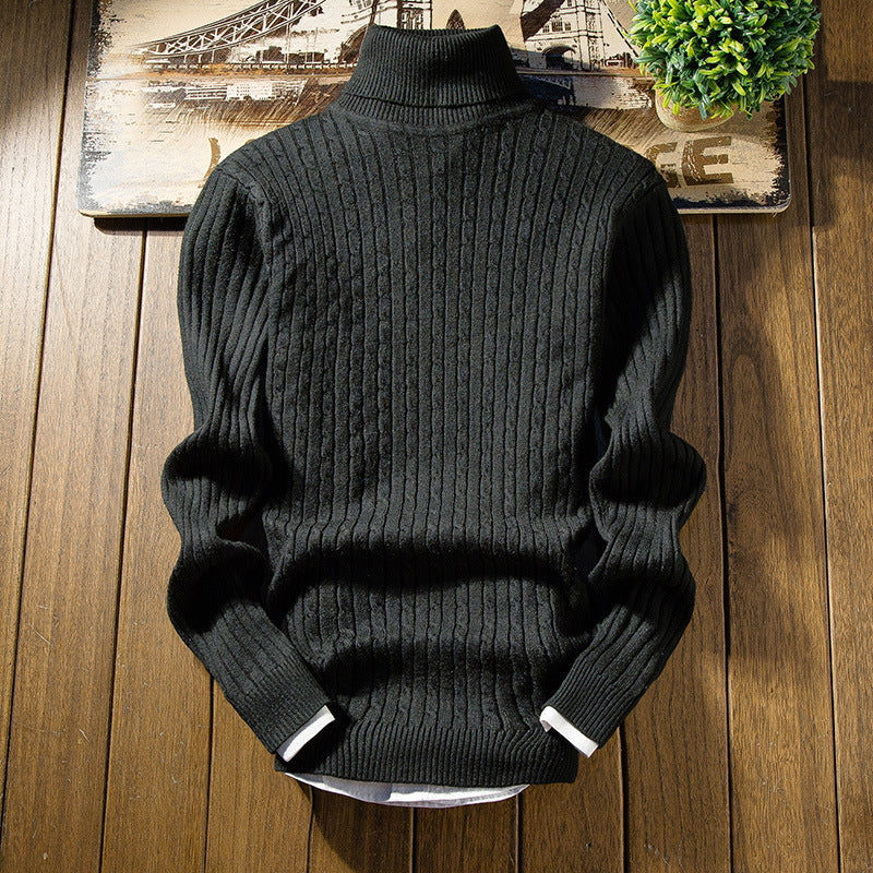 Herren Rollkragenpullover Rippstrick Muster Modern Schwarz