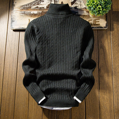 Herren Rollkragenpullover Rippstrick Muster Modern Schwarz