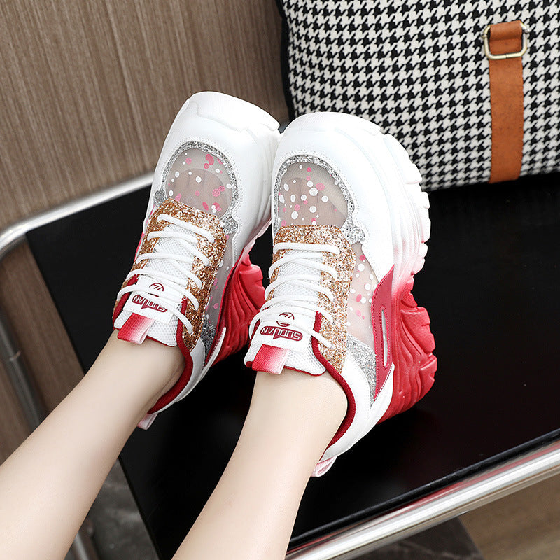 Damen Sneaker Bequem Chunky Glitzer Schuhe Modern