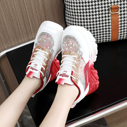 Damen Sneaker Bequem Chunky Glitzer Schuhe Modern