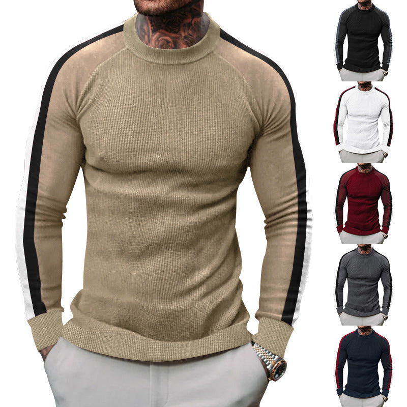 Herren Strickpullover Sportlich Kontrastärmel Hochkragen