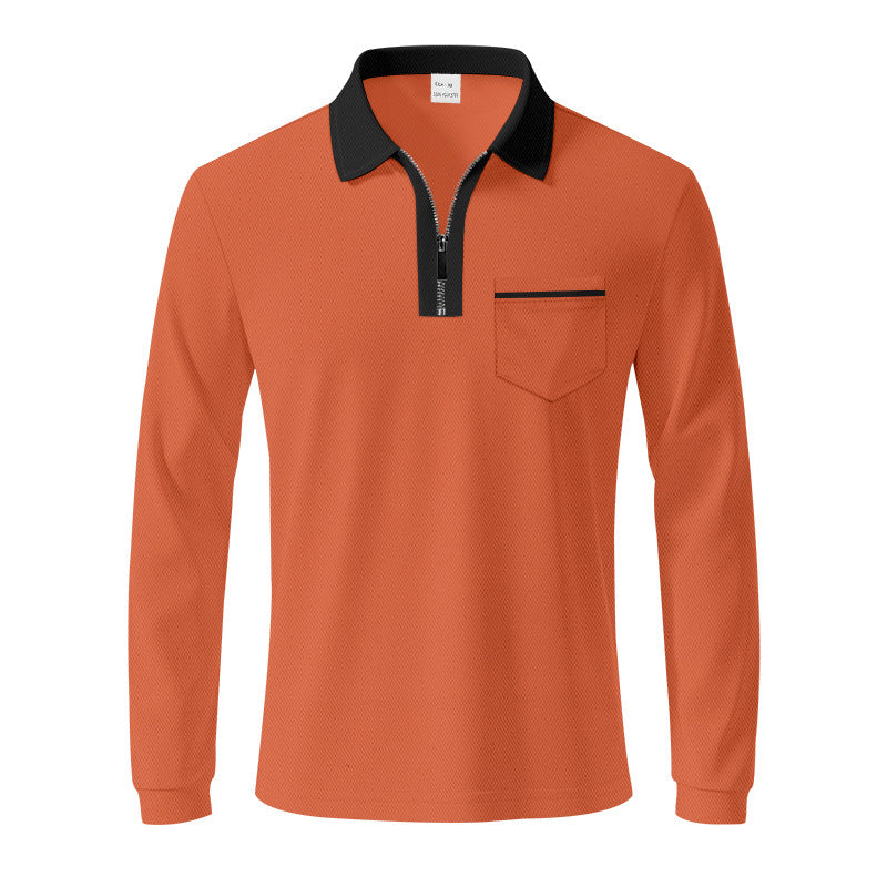 Herren Polo Langarm mit Reißverschluss und Brusttasche Modern