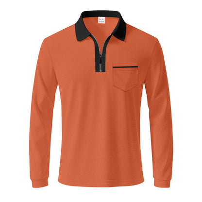 Herren Polo Langarm mit Reißverschluss und Brusttasche Modern
