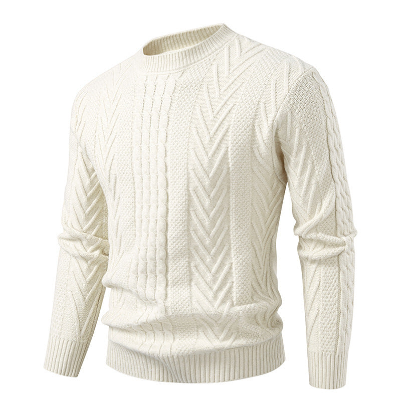 Herren Pullover Grobstrick Zopfmuster Rundhals