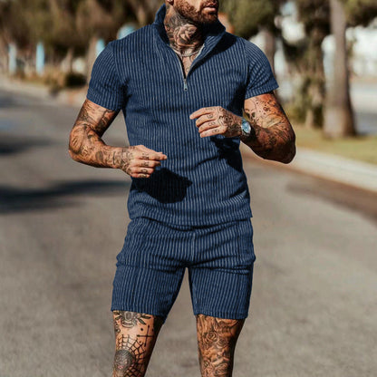 Herren Jumpsuit Kurzarm Modern Gestreift Reißverschluss