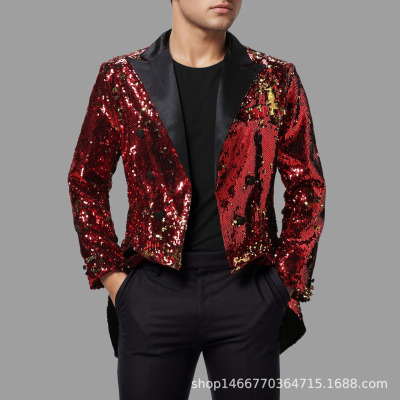Herren Blazer Pailletten Jacke Glitzernd Elegant