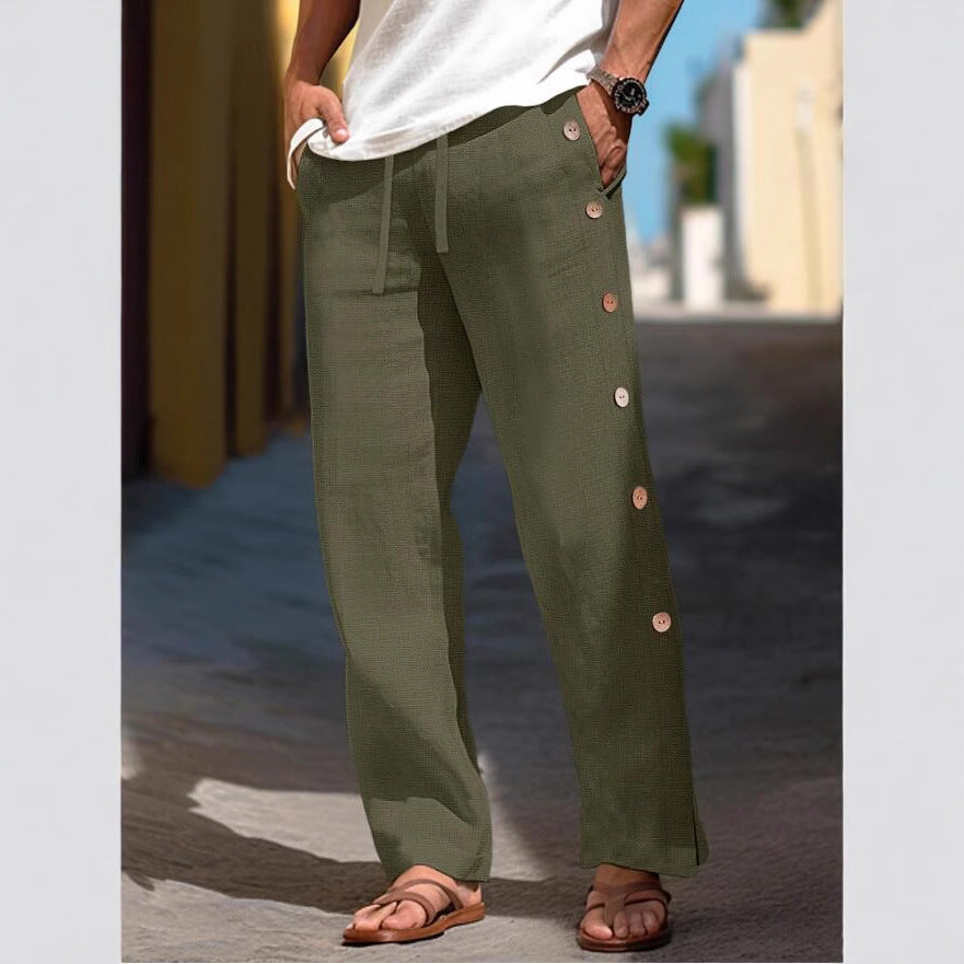 Herren Leinenhose Bequem Locker Mit Knöpfen