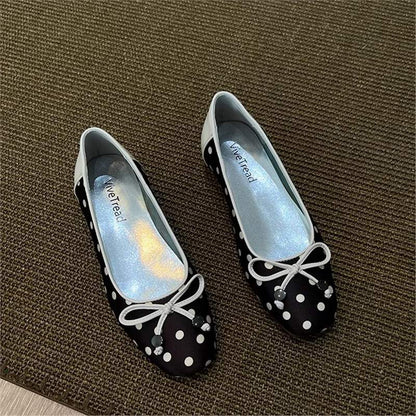 Damen Ballerinas Schleifenverschluss Punktmuster Modisch