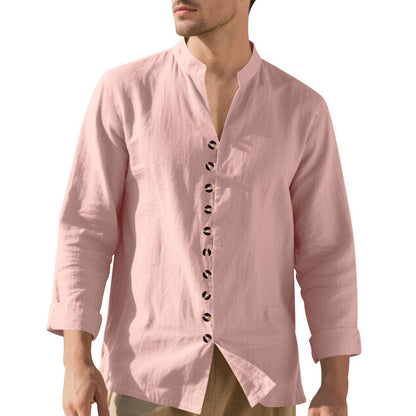 Herren Langarmhemd Elegantes Stehkragenhemd Mit Knöpfen Schwarzes Hemd