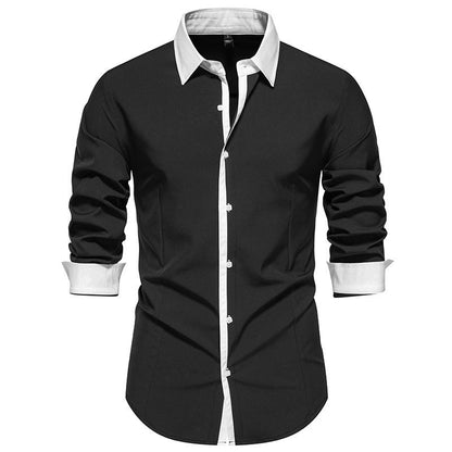 Herren Langarmhemd Modern mit Kontrastkragen und Knöpfen