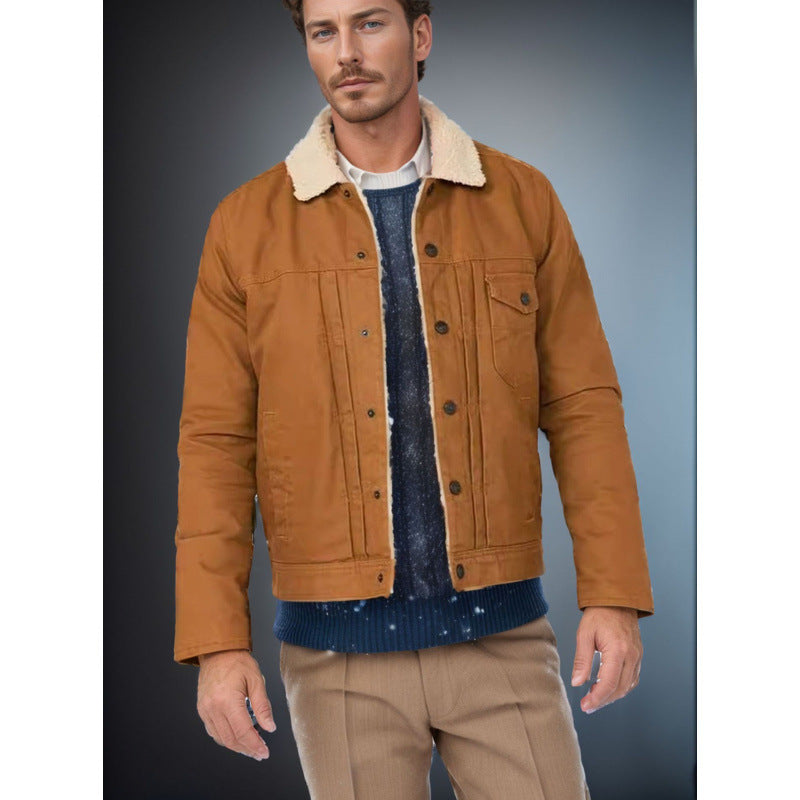 Herren Denimjacke Sherpa Futter Warm Modern