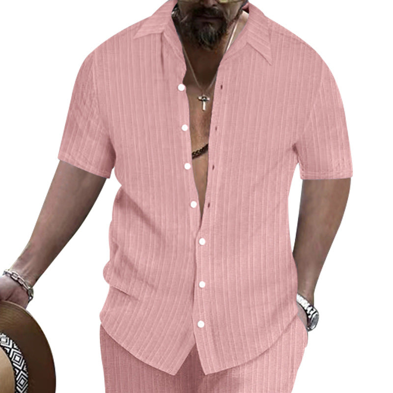 Herren Kurzarmhemd Streifendesign Moderner Kragen Slim Fit