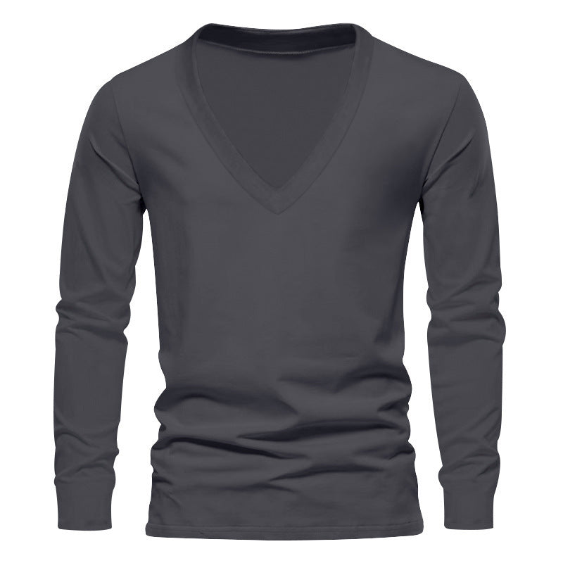 Herren T-Shirt Langarm V-Ausschnitt Bequem Baumwolle