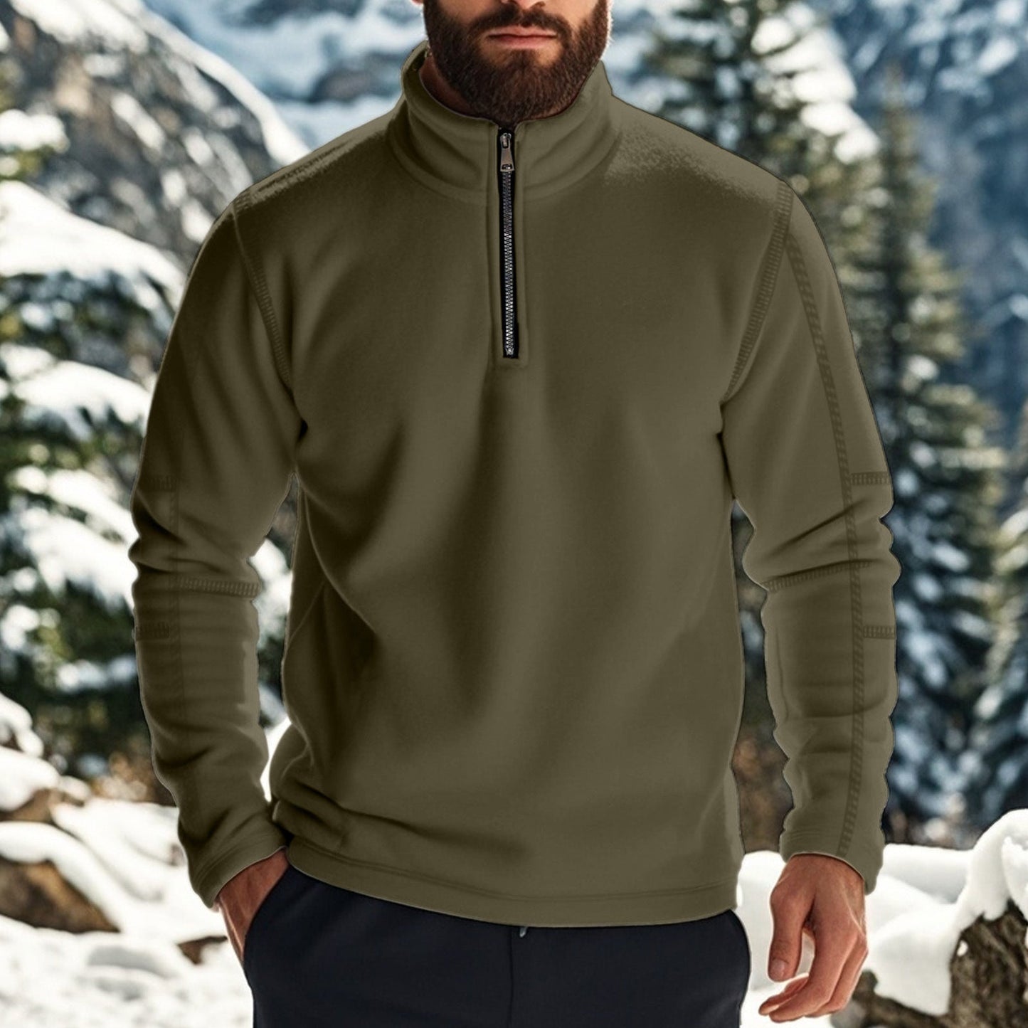 Herren Fleece Pullover Halbzipp mit Reißverschluss Warm