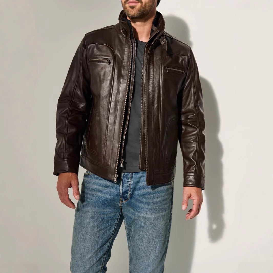 Lederjacke Herren Modern Stehkragen Vieltaschig