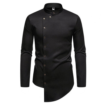 Herren Hemd Langarm Modern Stehkragen Asymmetrisch