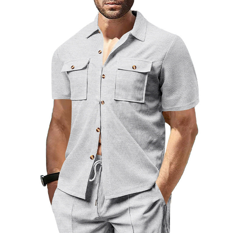 Herren Kurzarmhemd Stylisch mit Taschen Sommer