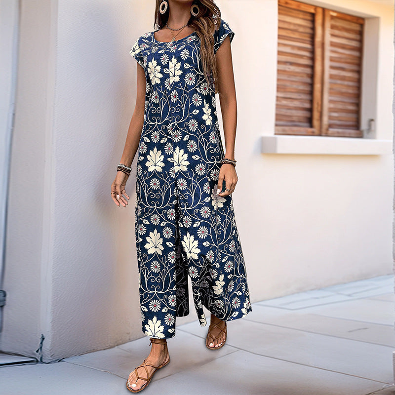 Damen Jumpsuit Floralmuster Mit Taschen