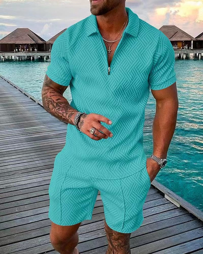 Herren Jumpsuit Kurzarm Modern Fein Strukturiert