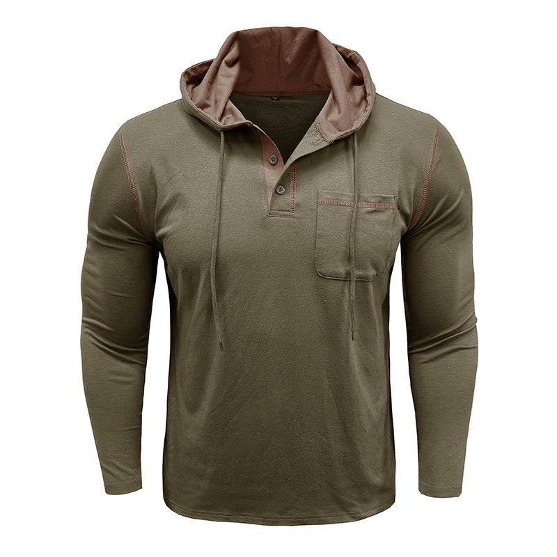 Herren Kapuzenpullover Modern mit Knopfleiste und Brusttasche