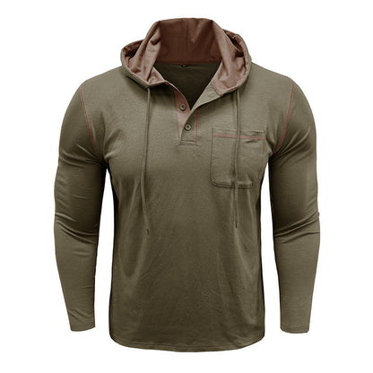 Herren Kapuzenpullover Modern mit Knopfleiste und Brusttasche